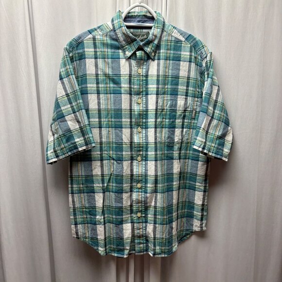 Woolrich Mens Plaid Button Down Shirt Size Medium Teal Cotton Casual Lightweight - Picture 1 of 7